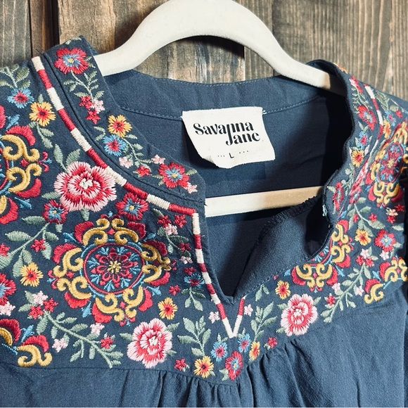 Savanna Jane Blue Floral Embroidered Blouse - Picture 2 of 9